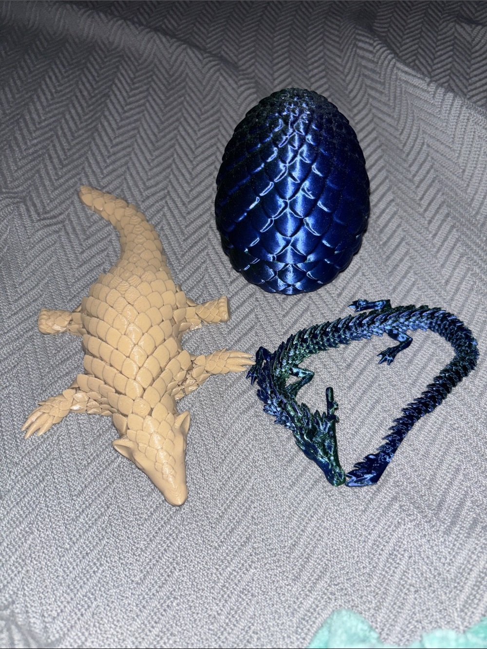 3D Printed Dragon with egg and Armadillo